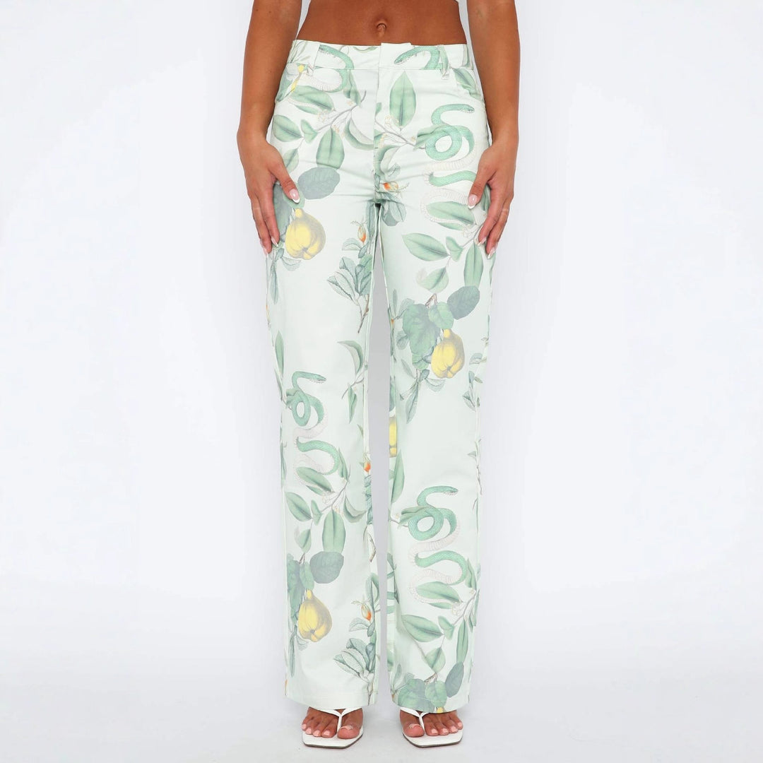 Damen lässige Cargo-Hose mit frischem botanischem Print EB
