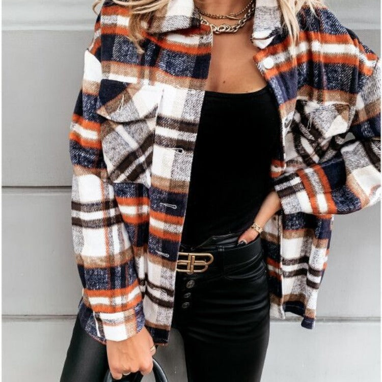 Damen Karierte Overshirt Jacke aus weicher Flanellqualität EB