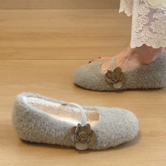 Damen Hausschuhe mit elegantem Blumenapplikation und samtiger Innenpolsterung EB