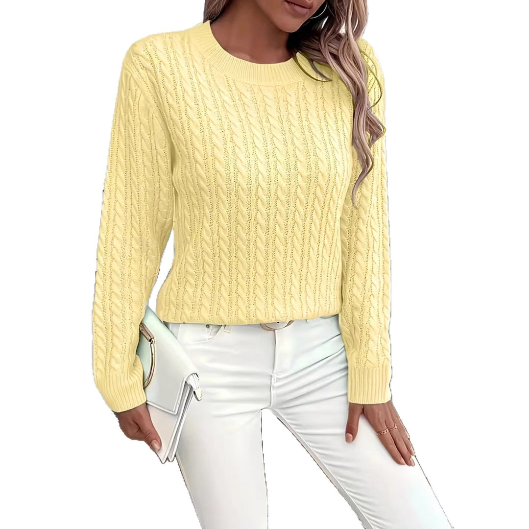 Damen Kurz geschnittener Zopfmuster-Strickpullover mit Rundhalsausschnitt EB