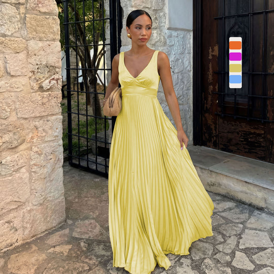 Damen Plisseekleid mit tiefem V-Ausschnitt und eleganter Silhouette EB