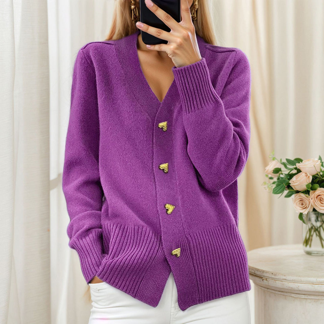 Damen nan lockerer Strickcardigan mit Herzknöpfen und geripptem Saum EB