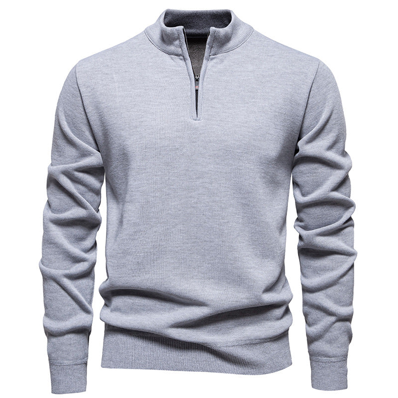 Herren nan Feinstrickpullover mit Kurzreißverschluss Stehkragen elastischen Bündchen EB