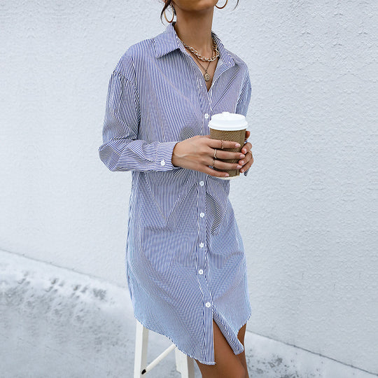 Damen Hemdblusenkleid mit feinen Streifen EB