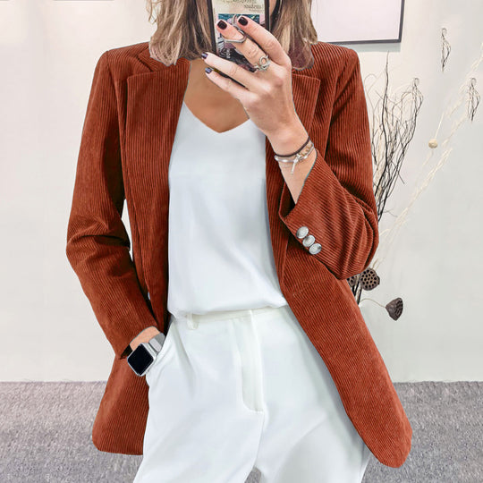 Damen Strukturierter Cord-Blazer mit eleganten Knopfdetails EB
