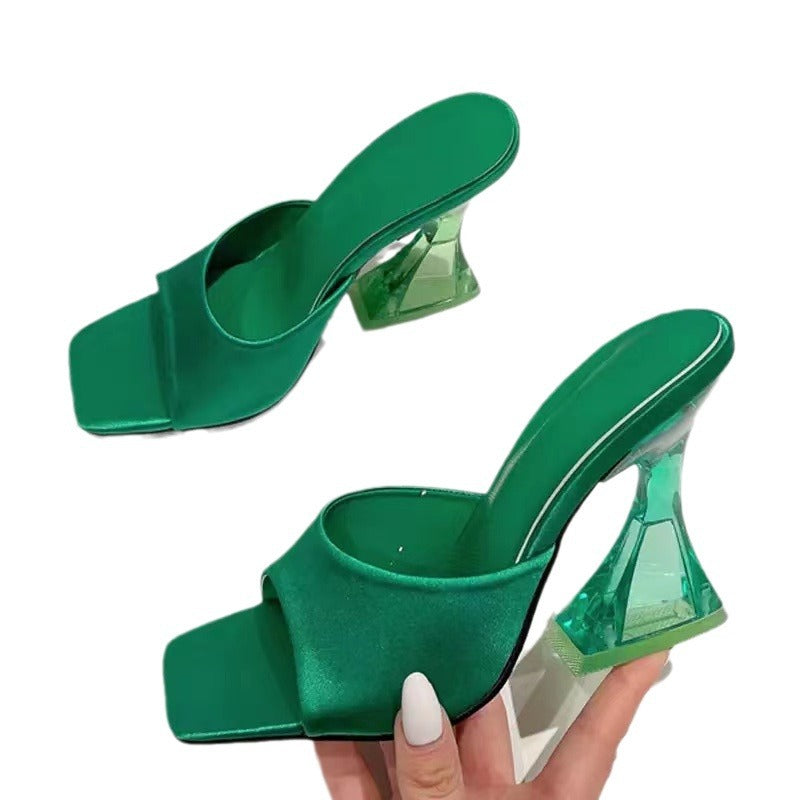 Damen Offene High Heel Sandalen mit transparentem Blockabsatz EB