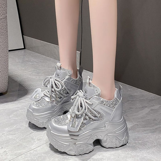 Damen High-Top Sneakers mit glitzernden Akzenten und robustem Profil EB