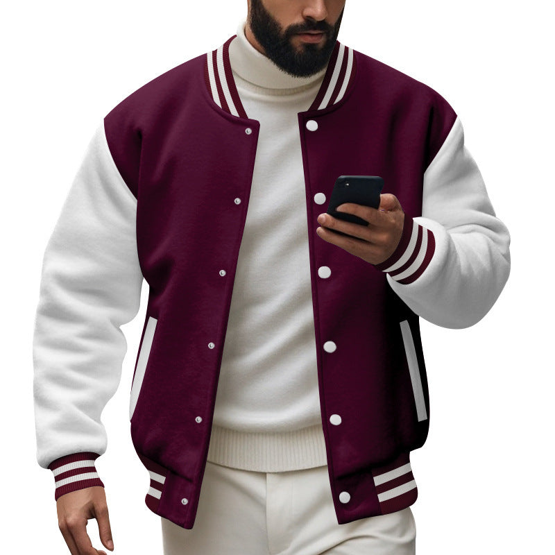 Herren Varsity-Jacke mit kontrastierenden Ärmeln und gestreiften Bündchen EB