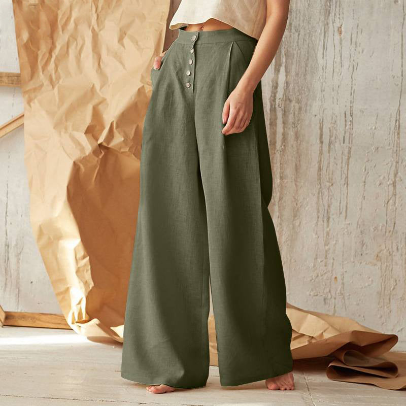 Damen nan weite Leinenhose mit hoher Taille und seitentaschen EB