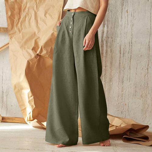 Damen nan weite Leinenhose mit hoher Taille und seitentaschen EB