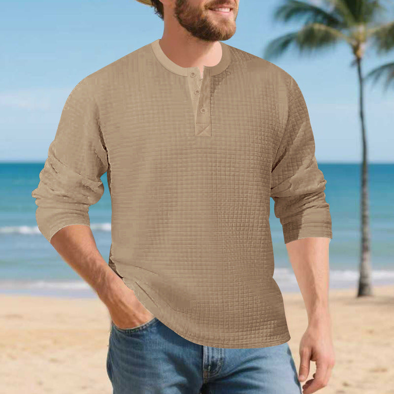 Herren Elegantes Langarmshirt mit Knopfleiste und strukturiertem Stoff EB