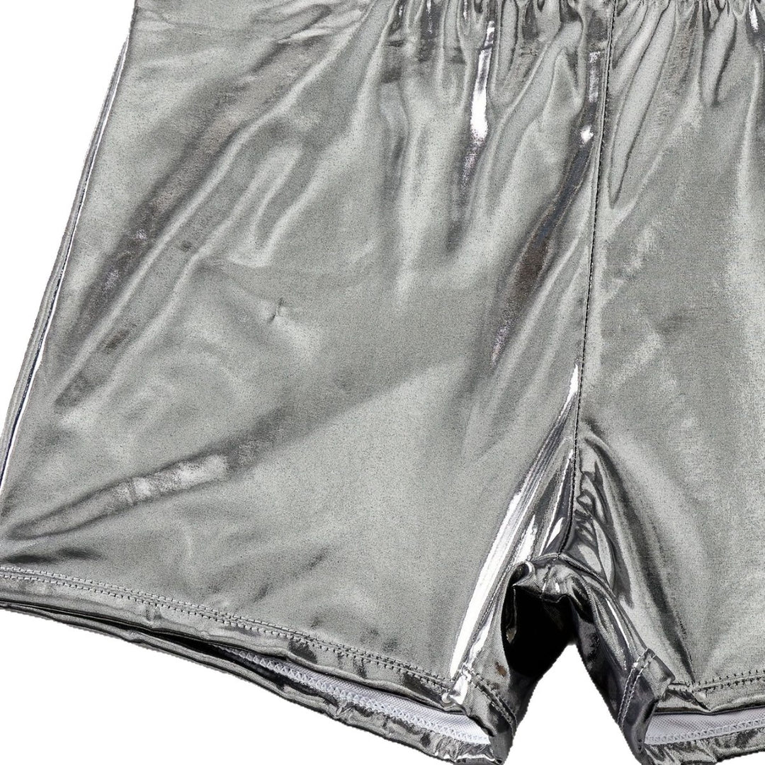 Damen Bikini-Set mit floralem Oberteil und hochglänzenden Shorts EB