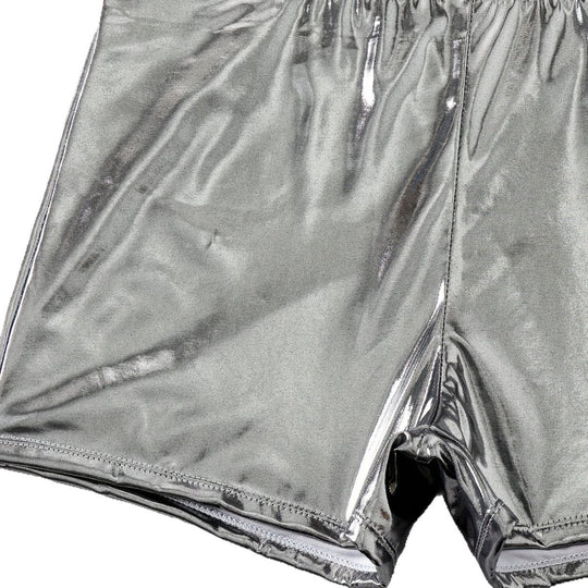Damen Bikini-Set mit floralem Oberteil und hochglänzenden Shorts EB
