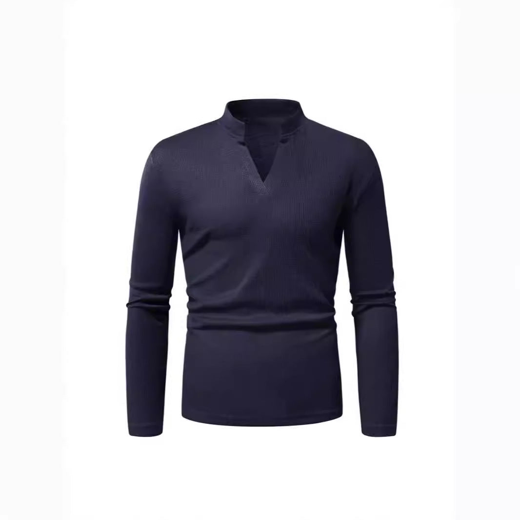 Herren Langarmshirt mit modernem Stehkragen und strukturiertem Design EB