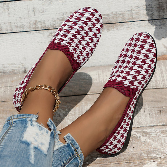 Damen Komfortable Slip-On Mokassins mit trendigem Hahnentrittmuster EB
