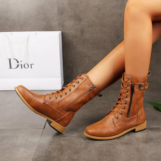 Damen Modische Schnürstiefel mit seitlichem Reißverschluss und komfortablem Innenfutter EB