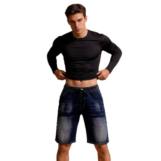 Herren bequeme Denim-Shorts mit elastischem Bund und lässigem Design EB