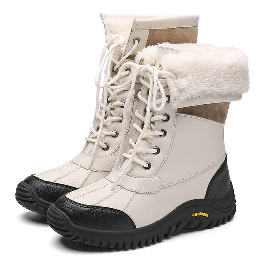 Damen isolierte Winterstiefel mit modischem Kunstfellkragen und rutschfester Sohle EB