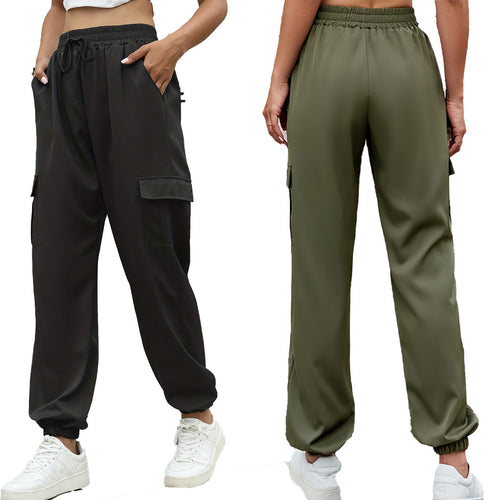 Damen Bequeme Cargo-Hose mit elastischem Bund und seitlichen Taschen EB