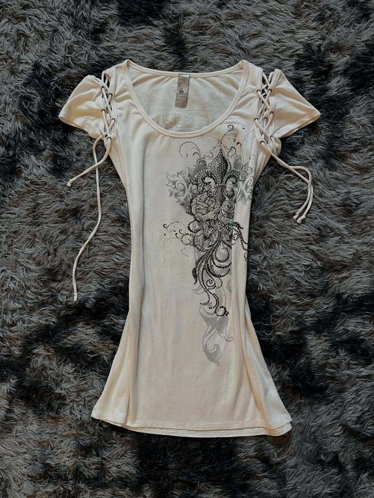 Damen Elegantes T-Shirt mit dekorativen Schnürdetails EB