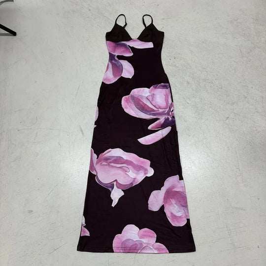 Damen Maxikleid mit floralem Design und schmalen Spaghettiträgern EB