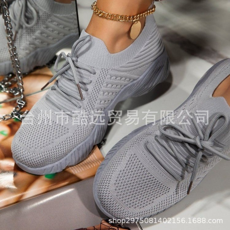 Damen nan leichte gestrickte Slip-On Sneaker mit Schnürdetail und gedämpfter Leichtsohle EB