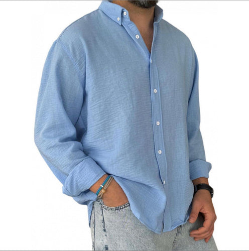 Herren nan leichtes Baumwoll-Leinen-Hemd mit Button-Down-Kragen und entspannter Relaxed-Fit EB
