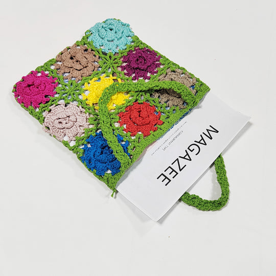 Damen gehäkelte Handtasche mit buntem Blumenmuster EB