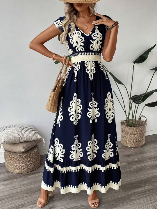 Damen Maxikleid mit floralem Muster und V-Ausschnitt EB
