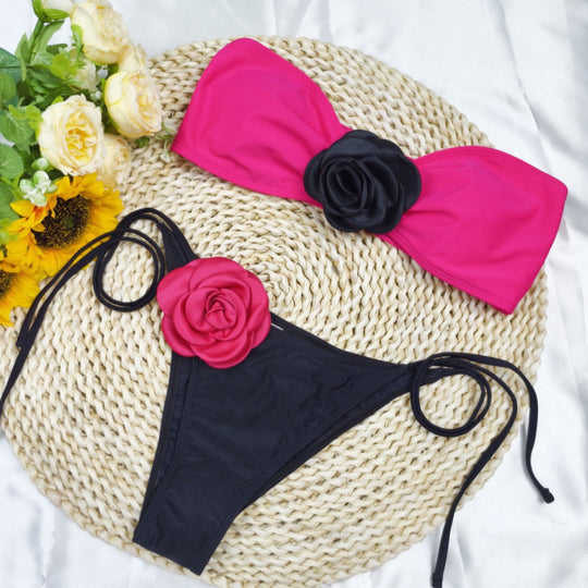 Damen Bikini mit floralem Detail und elastischen Trägern EB