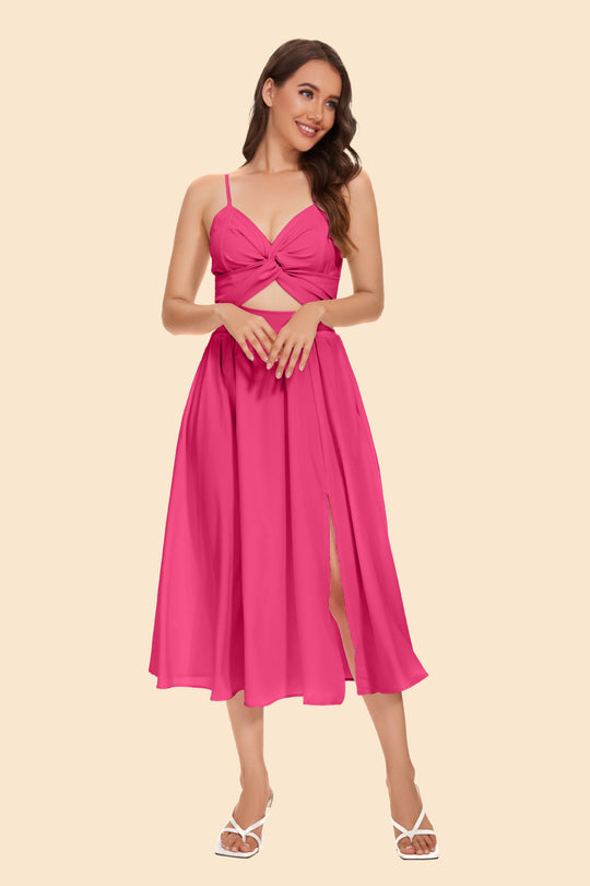 Damen Zweiteiler Ensemble mit elegantem knotenfreier Bluse und fließendem Rock mit Schlitz EB