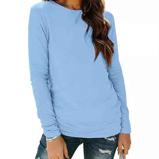 Damen Langarm-T-Shirt aus hochwertiger Baumwolle mit Rundhalsausschnitt EB