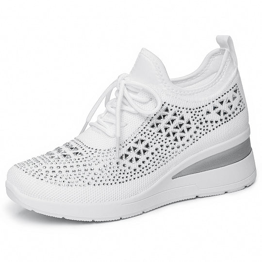 Damen Sportliche Sneakers mit Strass-Applikationen und atmungsaktivem Obermaterial EB