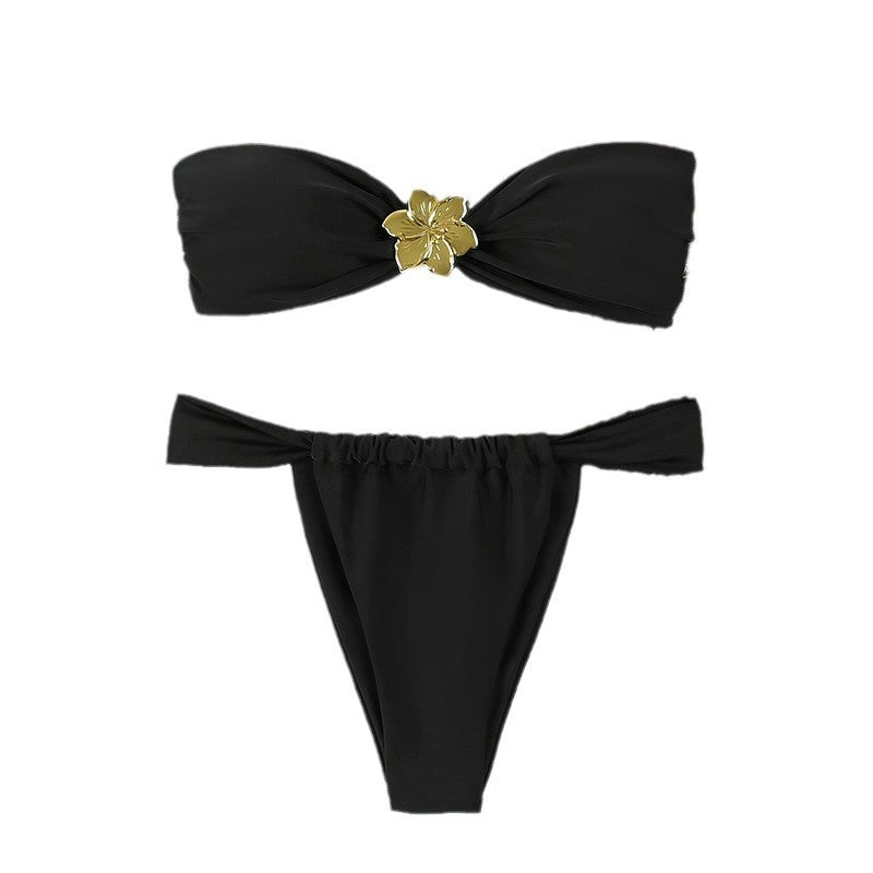 Damen Bandeau-Bikini mit dekorativem Blumendetail EB