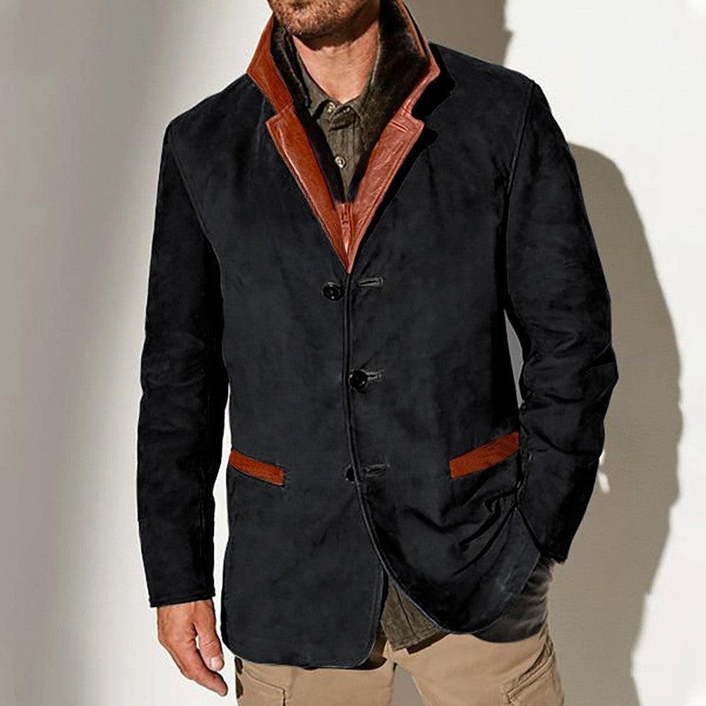 Herren elegante Wildlederjacke mit Kontrastdetails EB