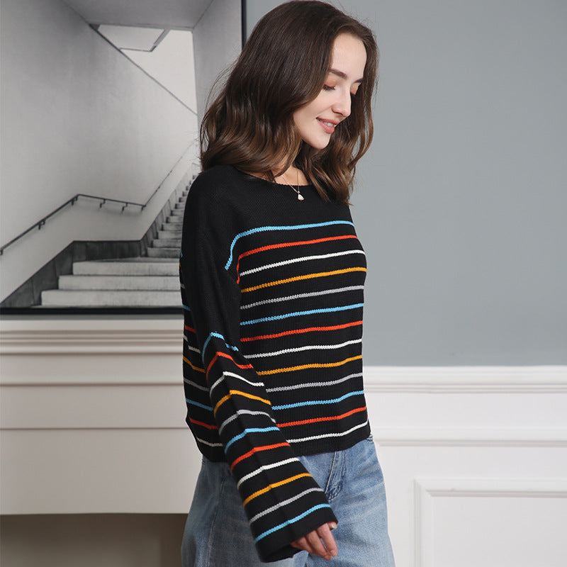 Damen Oversized Streifenpullover aus weichem Material mit weitem Schnitt EB