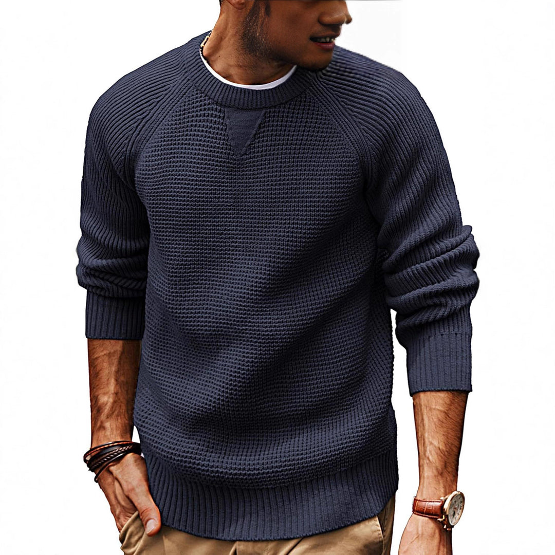 Herren lässiger Strickpullover mit strukturiertem Gewebemuster und Rundhalsausschnitt EB