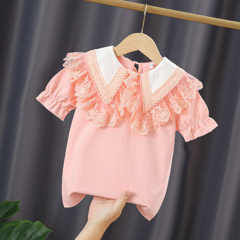 Mädchen Bluse mit Spitzenkragen und Rüschendetails EB