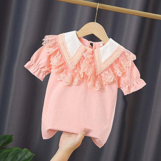 Mädchen Bluse mit Spitzenkragen und Rüschendetails EB