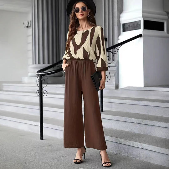 Damen Modisches Outfit mit einzigartigem Muster und weit geschnittenen Hosen EB