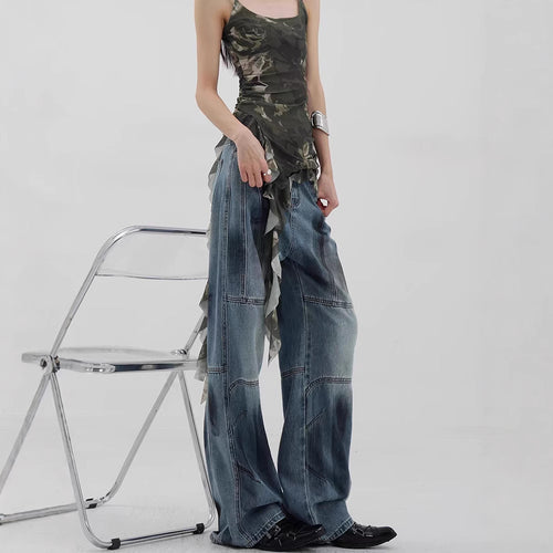 Damen Bequeme weite Jeans mit modischen Steppnähten EB