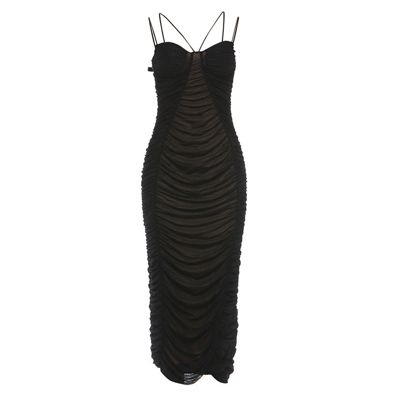 Damen Elegantes Maxikleid mit raffinierten Rüschendetails und feinen Spaghettiträgern EB