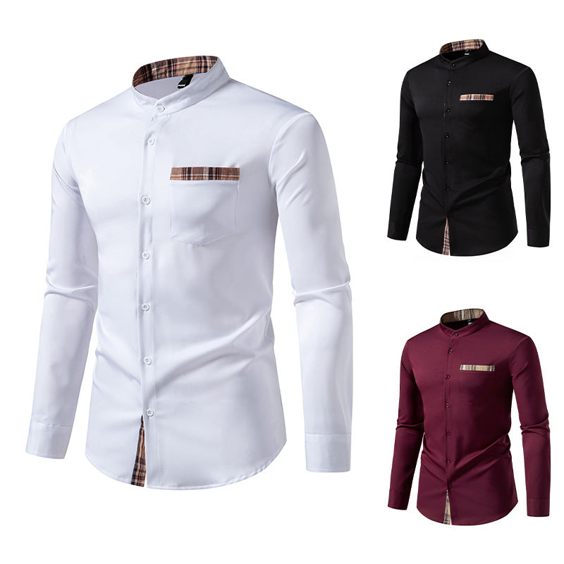 Herren elegantes Langarmhemd mit karierten Akzenten EB
