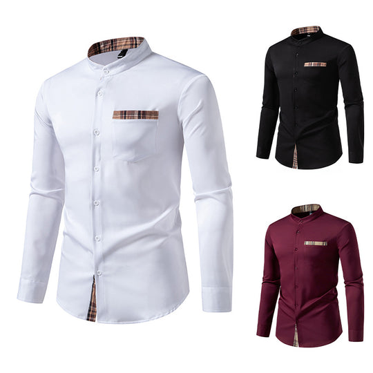 Herren elegantes Langarmhemd mit karierten Akzenten EB