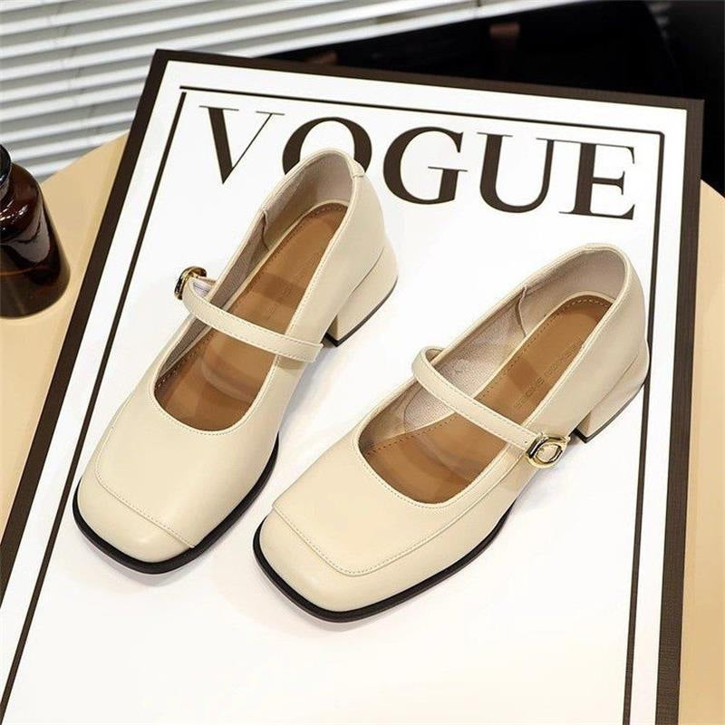Damen elegante Pumps mit modischem Riemen und komfortablem Blockabsatz EB