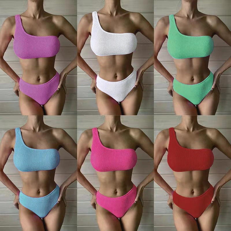 Damen asymmetrisches Bikini-Set mit strukturierter Oberfläche EB