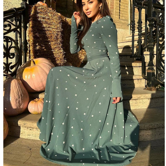 Damen Elegantes Maxikleid mit Geschlitz und langärmligem Design EB