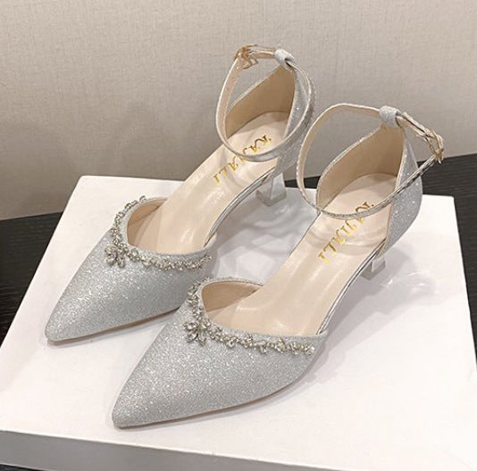 Damen elegante High Heels mit geschmücktem Fesselriemen EB