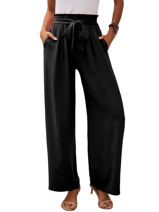 Damen weite Palazzo-Hose mit elastischem Bund und Bindegürtel EB