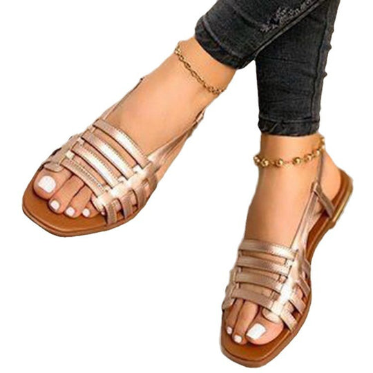 Damen Geflochtene Riemchen‑Slingback‑Sandalen mit quadratischer Zehenpartie und flacher Laufsohle EB